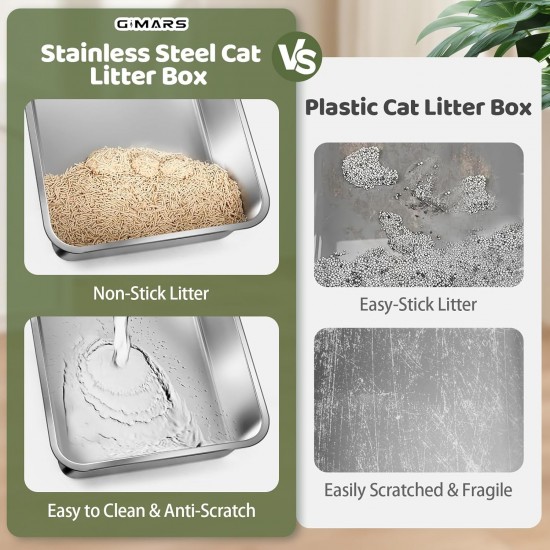 Gimars XXL Stainless Steel Cat Litter Tray with High Rim - Thick-Walled, Rustproof, Odourless, Easy to Clean Stainless Steel Cat Litter Tray for Cats and Rabbits Gimars XXL Stainless Steel Cat Litter Tray with High Rim - Thick-Walled, Rustproof, Odourless, Easy to Clean Stainless Steel Cat Litter Tray for Cats and Rabbits