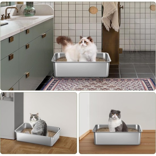 Gimars XXL Stainless Steel Cat Litter Tray with High Rim - Thick-Walled, Rustproof, Odourless, Easy to Clean Stainless Steel Cat Litter Tray for Cats and Rabbits Gimars XXL Stainless Steel Cat Litter Tray with High Rim - Thick-Walled, Rustproof, Odourless, Easy to Clean Stainless Steel Cat Litter Tray for Cats and Rabbits
