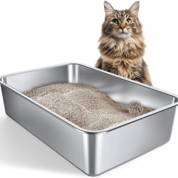Gimars XXL Stainless Steel Cat Litter Tray with High Rim - Thick-Walled, Rustproof, Odourless, Easy to Clean Stainless Steel Cat Litter Tray for Cats and Rabbits Gimars XXL Stainless Steel Cat Litter Tray with High Rim - Thick-Walled, Rustproof, Odourless, Easy to Clean Stainless Steel Cat Litter Tray for Cats and Rabbits