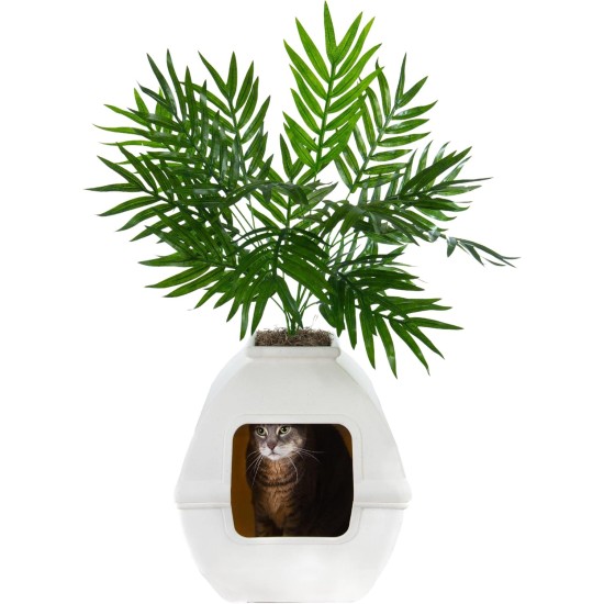 Good Pet Stuff, The Courtyard Hidden Cat Litter Box, Artificial Plants and Closed Square Cat Litter Box, Vented and Odour Filter, Easy to Clean, White Birch Good Pet Stuff, The Courtyard Hidden Cat Litter Box, Artificial Plants and Closed Square Cat Litter Box, Vented and Odour Filter, Easy to Clean, White Birch