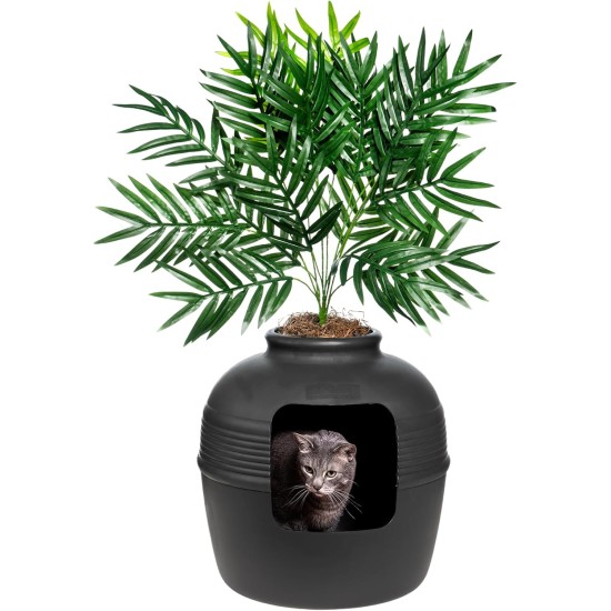 Good Pet Stuff, The Original Hidden Cat Litter Box, Artificial Plants and Closed Cat Litter Box, Ventilated and Odour Filter, Easy to Clean, Black Suede Good Pet Stuff, The Original Hidden Cat Litter Box, Artificial Plants and Closed Cat Litter Box, Ventilated and Odour Filter, Easy to Clean, Black Suede