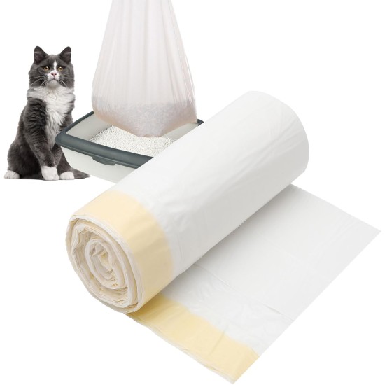 HENGBIRD Cat Litter Box Bag 1 Roll 20 Pieces Cat Litter Box Bag with Drawstring Thickened Bag for Cat Litter Tray Tear-Resistant Cat Litter Tray Bag Strong Load Capacity 79 x 45 cm