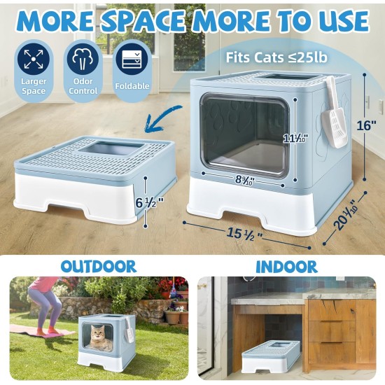 HOMAGICO Cat Litter Tray with Cat Litter Tray and Scoop, Large, Foldable Cat Litter Tray with Lid, Free to Put on and Take Off, Odour Control, Closed Cat Litter Tray, Splash Guard, Easy to Use HOMAGICO Cat Litter Tray with Cat Litter Tray and Scoop, Large, Foldable Cat Litter Tray with Lid, Free to Put on and Take Off, Odour Control, Closed Cat Litter Tray, Splash Guard, Easy to Use