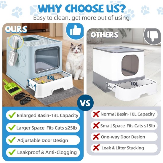 HOMAGICO Cat Litter Tray with Cat Litter Tray and Scoop, Large, Foldable Cat Litter Tray with Lid, Free to Put on and Take Off, Odour Control, Closed Cat Litter Tray, Splash Guard, Easy to Use HOMAGICO Cat Litter Tray with Cat Litter Tray and Scoop, Large, Foldable Cat Litter Tray with Lid, Free to Put on and Take Off, Odour Control, Closed Cat Litter Tray, Splash Guard, Easy to Use