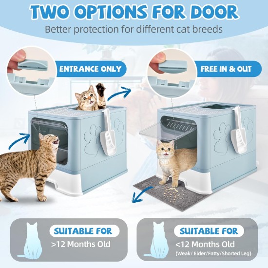 HOMAGICO Cat Litter Tray with Cat Litter Tray and Scoop, Large, Foldable Cat Litter Tray with Lid, Free to Put on and Take Off, Odour Control, Closed Cat Litter Tray, Splash Guard, Easy to Use HOMAGICO Cat Litter Tray with Cat Litter Tray and Scoop, Large, Foldable Cat Litter Tray with Lid, Free to Put on and Take Off, Odour Control, Closed Cat Litter Tray, Splash Guard, Easy to Use