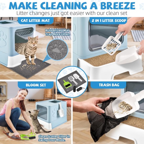 HOMAGICO Cat Litter Tray with Cat Litter Tray and Scoop, Large, Foldable Cat Litter Tray with Lid, Free to Put on and Take Off, Odour Control, Closed Cat Litter Tray, Splash Guard, Easy to Use HOMAGICO Cat Litter Tray with Cat Litter Tray and Scoop, Large, Foldable Cat Litter Tray with Lid, Free to Put on and Take Off, Odour Control, Closed Cat Litter Tray, Splash Guard, Easy to Use