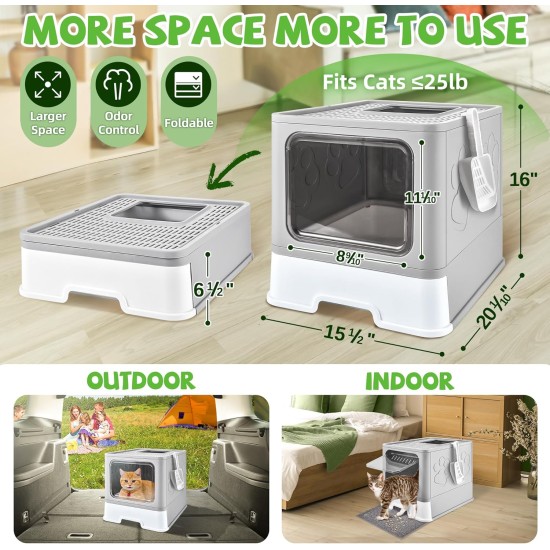 HOMAGICO Cat Litter Tray with Cat Litter Tray and Scoop, Large, Foldable Cat Litter Tray with Lid, Free to Put on and Take Off, Odour Control, Closed Cat Litter Tray, Splash Guard, Easy to Use HOMAGICO Cat Litter Tray with Cat Litter Tray and Scoop, Large, Foldable Cat Litter Tray with Lid, Free to Put on and Take Off, Odour Control, Closed Cat Litter Tray, Splash Guard, Easy to Use