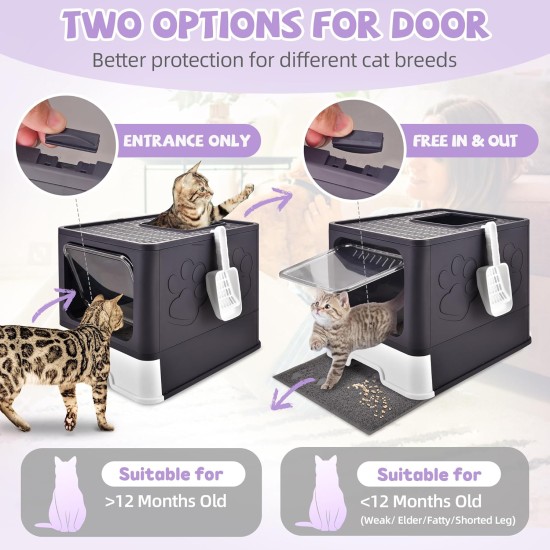 HOMAGICO Cat Litter Tray with Cat Litter Tray and Scoop, Large, Foldable Cat Litter Tray with Lid, Free to Put on and Take Off, Odour Control, Closed Cat Litter Tray, Splash Guard, Easy to Use HOMAGICO Cat Litter Tray with Cat Litter Tray and Scoop, Large, Foldable Cat Litter Tray with Lid, Free to Put on and Take Off, Odour Control, Closed Cat Litter Tray, Splash Guard, Easy to Use