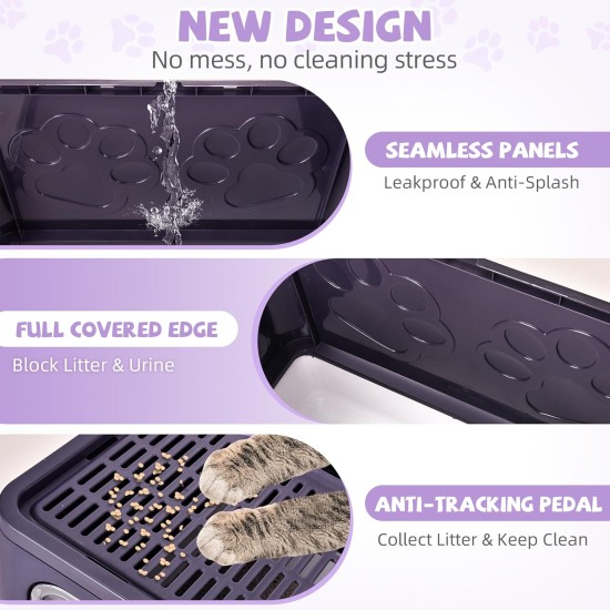 HOMAGICO Cat Litter Tray with Cat Litter Tray and Scoop, Large, Foldable Cat Litter Tray with Lid, Free to Put on and Take Off, Odour Control, Closed Cat Litter Tray, Splash Guard, Easy to Use HOMAGICO Cat Litter Tray with Cat Litter Tray and Scoop, Large, Foldable Cat Litter Tray with Lid, Free to Put on and Take Off, Odour Control, Closed Cat Litter Tray, Splash Guard, Easy to Use