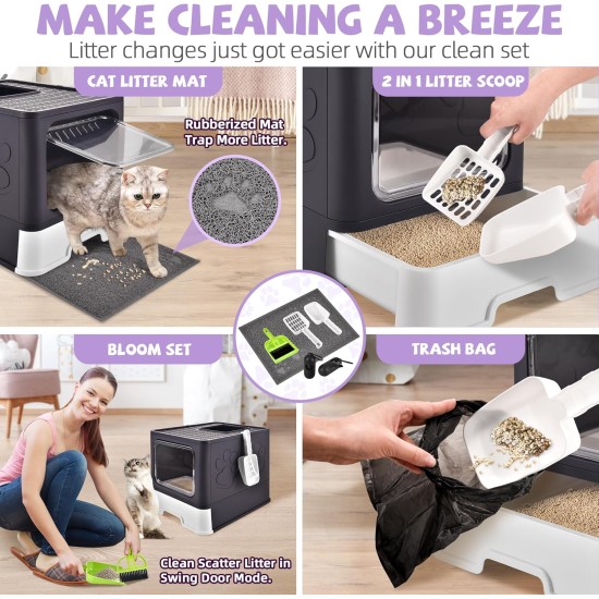 HOMAGICO Cat Litter Tray with Cat Litter Tray and Scoop, Large, Foldable Cat Litter Tray with Lid, Free to Put on and Take Off, Odour Control, Closed Cat Litter Tray, Splash Guard, Easy to Use HOMAGICO Cat Litter Tray with Cat Litter Tray and Scoop, Large, Foldable Cat Litter Tray with Lid, Free to Put on and Take Off, Odour Control, Closed Cat Litter Tray, Splash Guard, Easy to Use