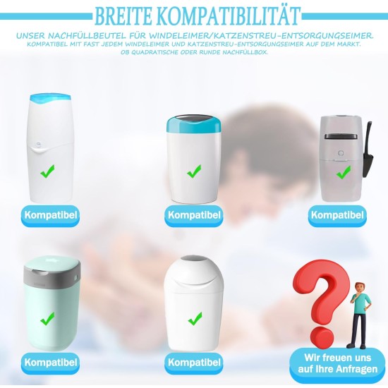 HUPIRCT Nappy Bin Refill Cassettes, 50% Longer Length, More Capacity, Additional Odour-Inhibiting EVOH Material, Seven Layers Thickness, Super Compatibility (Pack of 1) HUPIRCT Nappy Bin Refill Cassettes, 50% Longer Length, More Capacity, Additional Odour-Inhibiting EVOH Material, Seven Layers Thickness, Super Compatibility (Pack of 1)