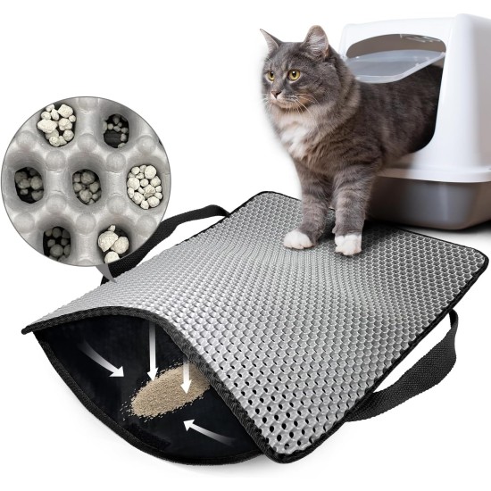 Hanbramo Cat Litter Tray Mat, 45 x 60 cm Honeycomb Double Layer Non-Slip Cat Litter Mat, Waterproof and Urine Proof Cat Mat Cat Litter Tray for Litter Catcher, Cat Litter Mat Litter Control (Grey) Hanbramo Cat Litter Tray Mat, 45 x 60 cm Honeycomb Double Layer Non-Slip Cat Litter Mat, Waterproof and Urine Proof Cat Mat Cat Litter Tray for Litter Catcher, Cat Litter Mat Litter Control (Grey)