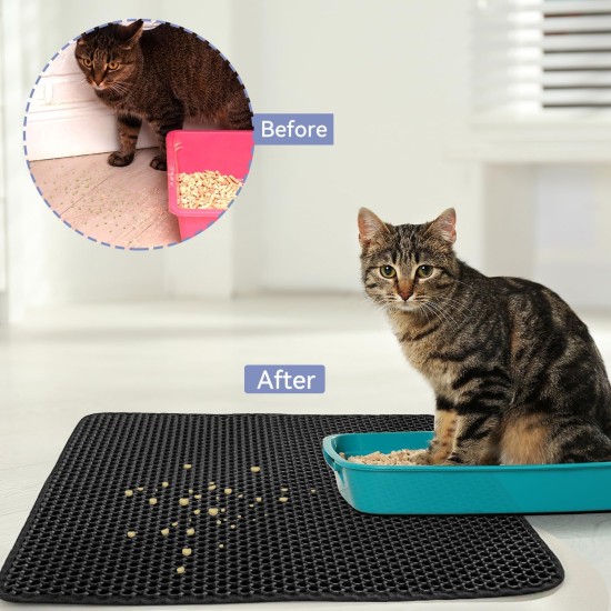 Hanbramo Cat Litter Tray Mat, 45 x 60 cm Honeycomb Double Layer Non-Slip Cat Litter Mat, Waterproof and Urine Proof Cat Mat Cat Litter Tray for Litter Catcher, Cat Litter Mat Litter Control (Grey) Hanbramo Cat Litter Tray Mat, 45 x 60 cm Honeycomb Double Layer Non-Slip Cat Litter Mat, Waterproof and Urine Proof Cat Mat Cat Litter Tray for Litter Catcher, Cat Litter Mat Litter Control (Grey)