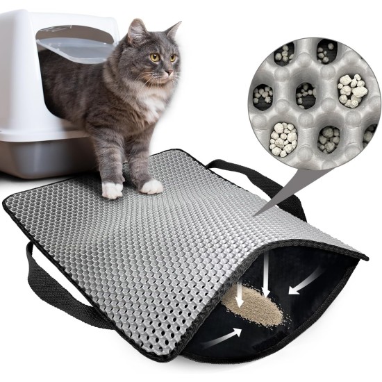 Hanbramo Cat Litter Tray Mat, 45 x 60 cm Honeycomb Double Layer Non-Slip Cat Litter Mat, Waterproof and Urine Proof Cat Mat Cat Litter Tray for Litter Catcher, Cat Litter Mat Litter Control (Grey) Hanbramo Cat Litter Tray Mat, 45 x 60 cm Honeycomb Double Layer Non-Slip Cat Litter Mat, Waterproof and Urine Proof Cat Mat Cat Litter Tray for Litter Catcher, Cat Litter Mat Litter Control (Grey)
