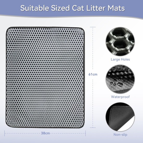 Hanbramo Cat Litter Tray Mat, 45 x 60 cm Honeycomb Double Layer Non-Slip Cat Litter Mat, Waterproof and Urine Proof Cat Mat Cat Litter Tray for Litter Catcher, Cat Litter Mat Litter Control (Grey) Hanbramo Cat Litter Tray Mat, 45 x 60 cm Honeycomb Double Layer Non-Slip Cat Litter Mat, Waterproof and Urine Proof Cat Mat Cat Litter Tray for Litter Catcher, Cat Litter Mat Litter Control (Grey)