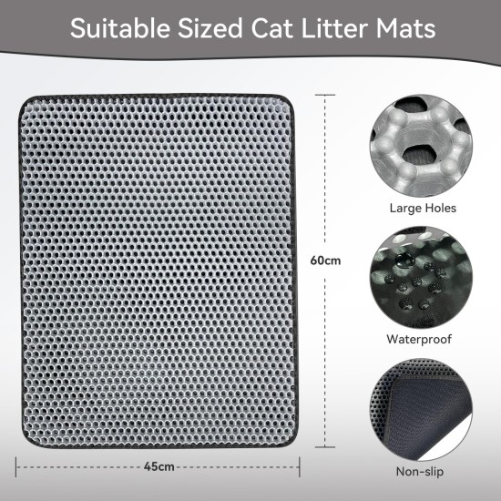 Hanbramo Cat Litter Tray Mat, 45 x 60 cm Honeycomb Double Layer Non-Slip Cat Litter Mat, Waterproof and Urine Proof Cat Mat Cat Litter Tray for Litter Catcher, Cat Litter Mat Litter Control (Grey) Hanbramo Cat Litter Tray Mat, 45 x 60 cm Honeycomb Double Layer Non-Slip Cat Litter Mat, Waterproof and Urine Proof Cat Mat Cat Litter Tray for Litter Catcher, Cat Litter Mat Litter Control (Grey)