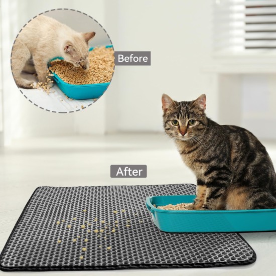 Hanbramo Cat Litter Tray Mat, 45 x 60 cm Honeycomb Double Layer Non-Slip Cat Litter Mat, Waterproof and Urine Proof Cat Mat Cat Litter Tray for Litter Catcher, Cat Litter Mat Litter Control (Grey) Hanbramo Cat Litter Tray Mat, 45 x 60 cm Honeycomb Double Layer Non-Slip Cat Litter Mat, Waterproof and Urine Proof Cat Mat Cat Litter Tray for Litter Catcher, Cat Litter Mat Litter Control (Grey)