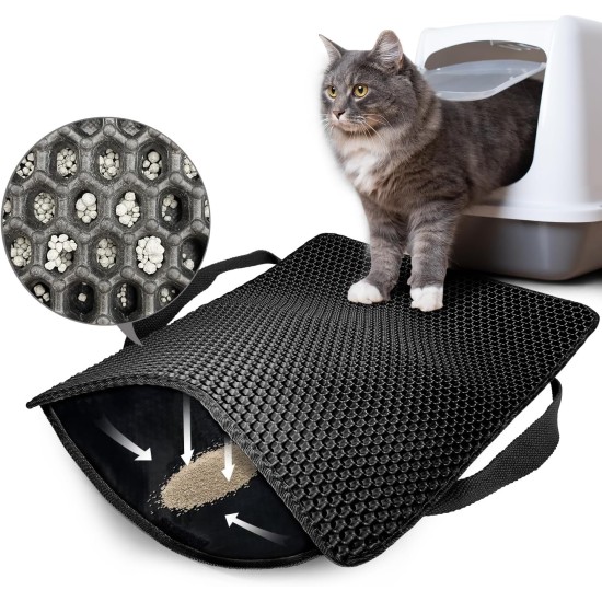 Hanbramo Cat Litter Tray Mat, 45 x 60 cm Honeycomb Double Layer Non-Slip Cat Litter Mat, Waterproof and Urine Proof Cat Mat Cat Litter Tray for Litter Catcher, Cat Litter Mat Litter Control (Grey) Hanbramo Cat Litter Tray Mat, 45 x 60 cm Honeycomb Double Layer Non-Slip Cat Litter Mat, Waterproof and Urine Proof Cat Mat Cat Litter Tray for Litter Catcher, Cat Litter Mat Litter Control (Grey)