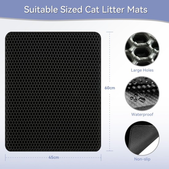 Hanbramo Cat Litter Tray Mat, 45 x 60 cm Honeycomb Double Layer Non-Slip Cat Litter Mat, Waterproof and Urine Proof Cat Mat Cat Litter Tray for Litter Catcher, Cat Litter Mat Litter Control (Grey) Hanbramo Cat Litter Tray Mat, 45 x 60 cm Honeycomb Double Layer Non-Slip Cat Litter Mat, Waterproof and Urine Proof Cat Mat Cat Litter Tray for Litter Catcher, Cat Litter Mat Litter Control (Grey)