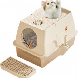 Hapihom Stainless Steel Cat Litter Tray with Lid, 60 x 40 x 39 cm, Metal Cat Litter Tray Closed with Sand Filter Pedal and Litter Scoop, XXL Large Removable High Rim Cat Litter Tray, Easy to Clean, Hapihom Stainless Steel Cat Litter Tray with Lid, 60 x 40 x 39 cm, Metal Cat Litter Tray Closed with Sand Filter Pedal and Litter Scoop, XXL Large Removable High Rim Cat Litter Tray, Easy to Clean,