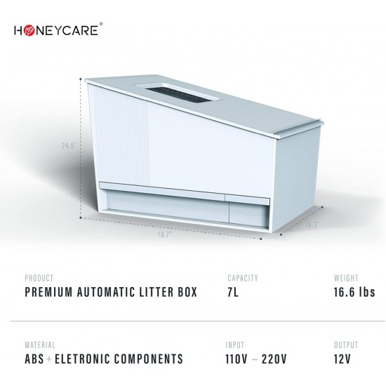 Honey Care Self-Cleaning Cat Litter Tray, Scope-Free Automatic Cat Litter Tray for Multiple Cats, App & Alexa Voice System, Smart Secure Control, Matte White Honey Care Self-Cleaning Cat Litter Tray, Scope-Free Automatic Cat Litter Tray for Multiple Cats, App & Alexa Voice System, Smart Secure Control, Matte White