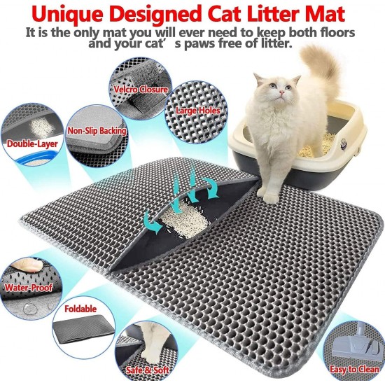 Improved Cat Litter Tray Mat 70 x 55 cm | Cat Litter Mat Pad for Cat Litter Tray Mat | Double Layer Design Waterproof Urine Proof Easy Cleaning Cat Mat - Grey Improved Cat Litter Tray Mat 70 x 55 cm | Cat Litter Mat Pad for Cat Litter Tray Mat | Double Layer Design Waterproof Urine Proof Easy Cleaning Cat Mat - Grey