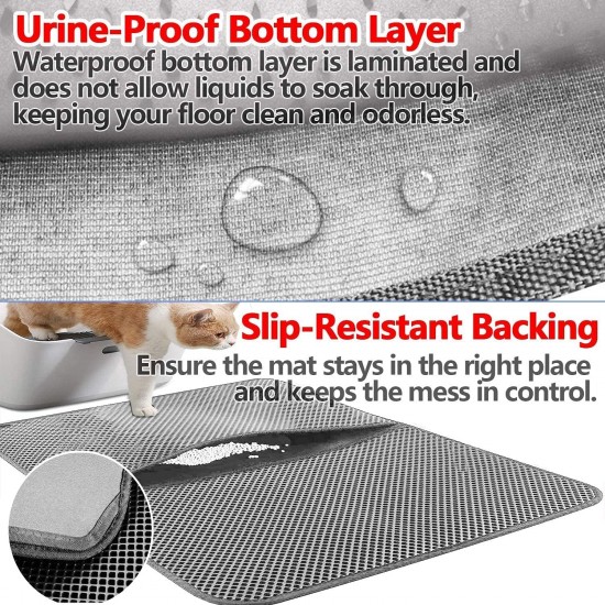 Improved Cat Litter Tray Mat 70 x 55 cm | Cat Litter Mat Pad for Cat Litter Tray Mat | Double Layer Design Waterproof Urine Proof Easy Cleaning Cat Mat - Grey Improved Cat Litter Tray Mat 70 x 55 cm | Cat Litter Mat Pad for Cat Litter Tray Mat | Double Layer Design Waterproof Urine Proof Easy Cleaning Cat Mat - Grey