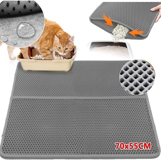 Improved Cat Litter Tray Mat 70 x 55 cm | Cat Litter Mat Pad for Cat Litter Tray Mat | Double Layer Design Waterproof Urine Proof Easy Cleaning Cat Mat - Grey Improved Cat Litter Tray Mat 70 x 55 cm | Cat Litter Mat Pad for Cat Litter Tray Mat | Double Layer Design Waterproof Urine Proof Easy Cleaning Cat Mat - Grey
