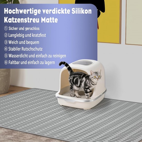 Iptienda Cat Litter Tray Mat, 86 x 56 cm, Silicone Cat Litter Mat, Non-Slip, Cat Litter Tray Mat, Waterproof Anti-Urine, Cat Litter Tray Mat, Easy to Clean (Grey) Iptienda Cat Litter Tray Mat, 86 x 56 cm, Silicone Cat Litter Mat, Non-Slip, Cat Litter Tray Mat, Waterproof Anti-Urine, Cat Litter Tray Mat, Easy to Clean (Grey)