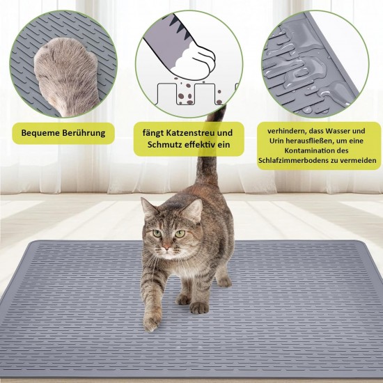 Iptienda Cat Litter Tray Mat, 86 x 56 cm, Silicone Cat Litter Mat, Non-Slip, Cat Litter Tray Mat, Waterproof Anti-Urine, Cat Litter Tray Mat, Easy to Clean (Grey) Iptienda Cat Litter Tray Mat, 86 x 56 cm, Silicone Cat Litter Mat, Non-Slip, Cat Litter Tray Mat, Waterproof Anti-Urine, Cat Litter Tray Mat, Easy to Clean (Grey)