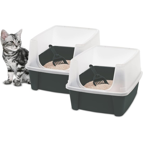 Iris Ohyama CLH-12 Cat Litter Tray, up to 7 kg, Set of 2, Grey, Open, without Lid, High Removable Edge, for Large Cats, Kittens, XXL Cat Litter Box, BPA-Free Iris Ohyama CLH-12 Cat Litter Tray, up to 7 kg, Set of 2, Grey, Open, without Lid, High Removable Edge, for Large Cats, Kittens, XXL Cat Litter Box, BPA-Free