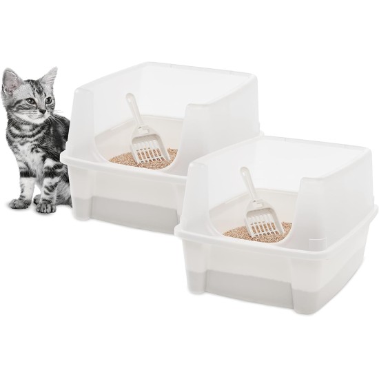 Iris Ohyama CLH-12 Cat Litter Tray, up to 7 kg, Set of 2, Grey, Open, without Lid, High Removable Edge, for Large Cats, Kittens, XXL Cat Litter Box, BPA-Free Iris Ohyama CLH-12 Cat Litter Tray, up to 7 kg, Set of 2, Grey, Open, without Lid, High Removable Edge, for Large Cats, Kittens, XXL Cat Litter Box, BPA-Free