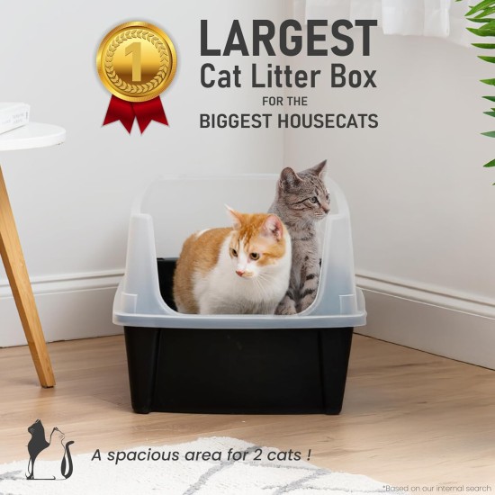 Iris Ohyama CLH-12 Cat Litter Tray, up to 7 kg, Set of 2, Grey, Open, without Lid, High Removable Edge, for Large Cats, Kittens, XXL Cat Litter Box, BPA-Free Iris Ohyama CLH-12 Cat Litter Tray, up to 7 kg, Set of 2, Grey, Open, without Lid, High Removable Edge, for Large Cats, Kittens, XXL Cat Litter Box, BPA-Free