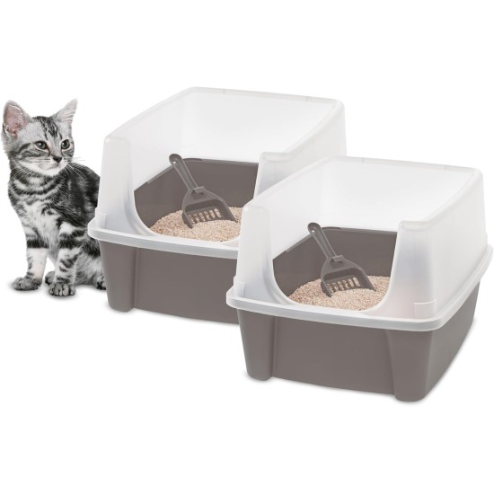 Iris Ohyama CLH-12 Cat Litter Tray, up to 7 kg, Set of 2, Grey, Open, without Lid, High Removable Edge, for Large Cats, Kittens, XXL Cat Litter Box, BPA-Free Iris Ohyama CLH-12 Cat Litter Tray, up to 7 kg, Set of 2, Grey, Open, without Lid, High Removable Edge, for Large Cats, Kittens, XXL Cat Litter Box, BPA-Free