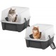 Iris Ohyama CLH-12 Cat Litter Tray, up to 7 kg, Set of 2, Grey, Open, without Lid, High Removable Edge, for Large Cats, Kittens, XXL Cat Litter Box, BPA-Free