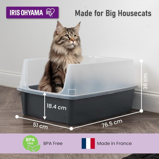 Iris Ohyama, Extra Large Cat Litter Tray XL Cat Litter Tray Grey High Sided Tray Removable Sides Leak-Proof Easy Clean for Large Adult Cat Two Animals Maine Coon BPA Free Iris Ohyama, Extra Large Cat Litter Tray XL Cat Litter Tray Grey High Sided Tray Removable Sides Leak-Proof Easy Clean for Large Adult Cat Two Animals Maine Coon BPA Free