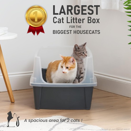Iris Ohyama, Extra Large Cat Litter Tray XL Cat Litter Tray Grey High Sided Tray Removable Sides Leak-Proof Easy Clean for Large Adult Cat Two Animals Maine Coon BPA Free Iris Ohyama, Extra Large Cat Litter Tray XL Cat Litter Tray Grey High Sided Tray Removable Sides Leak-Proof Easy Clean for Large Adult Cat Two Animals Maine Coon BPA Free