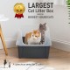 Iris Ohyama, Extra Large Cat Litter Tray XL Cat Litter Tray Grey High Sided Tray Removable Sides Leak-Proof Easy Clean for Large Adult Cat Two Animals Maine Coon BPA Free
