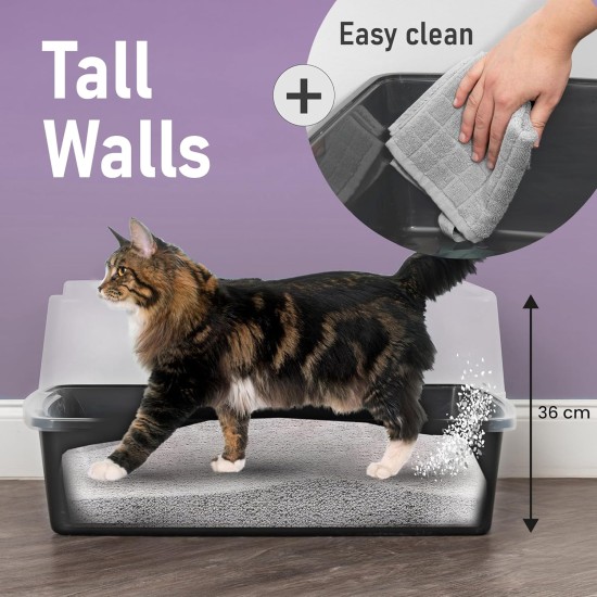 Iris Ohyama, Extra Large Cat Litter Tray XL Cat Litter Tray Grey High Sided Tray Removable Sides Leak-Proof Easy Clean for Large Adult Cat Two Animals Maine Coon BPA Free Iris Ohyama, Extra Large Cat Litter Tray XL Cat Litter Tray Grey High Sided Tray Removable Sides Leak-Proof Easy Clean for Large Adult Cat Two Animals Maine Coon BPA Free