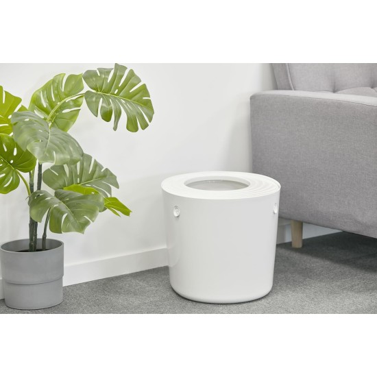 Iris Ohyama, Large Plastic Cat Litter Tray with Top Access, includes Scoop and Slotted Lid, W 53 x D 41 x H 37 cm, Unit, BPA-Free, Scoop Holder, PUNT-530, White/Beige Iris Ohyama, Large Plastic Cat Litter Tray with Top Access, includes Scoop and Slotted Lid, W 53 x D 41 x H 37 cm, Unit, BPA-Free, Scoop Holder, PUNT-530, White/Beige