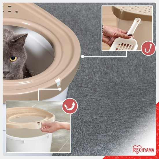 Iris Ohyama, Large Plastic Cat Litter Tray with Top Access, includes Scoop and Slotted Lid, W 53 x D 41 x H 37 cm, Unit, BPA-Free, Scoop Holder, PUNT-530, White/Beige Iris Ohyama, Large Plastic Cat Litter Tray with Top Access, includes Scoop and Slotted Lid, W 53 x D 41 x H 37 cm, Unit, BPA-Free, Scoop Holder, PUNT-530, White/Beige