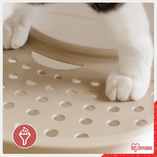 Iris Ohyama, Large Plastic Cat Litter Tray with Top Access, includes Scoop and Slotted Lid, W 53 x D 41 x H 37 cm, Unit, BPA-Free, Scoop Holder, PUNT-530, White/Beige Iris Ohyama, Large Plastic Cat Litter Tray with Top Access, includes Scoop and Slotted Lid, W 53 x D 41 x H 37 cm, Unit, BPA-Free, Scoop Holder, PUNT-530, White/Beige