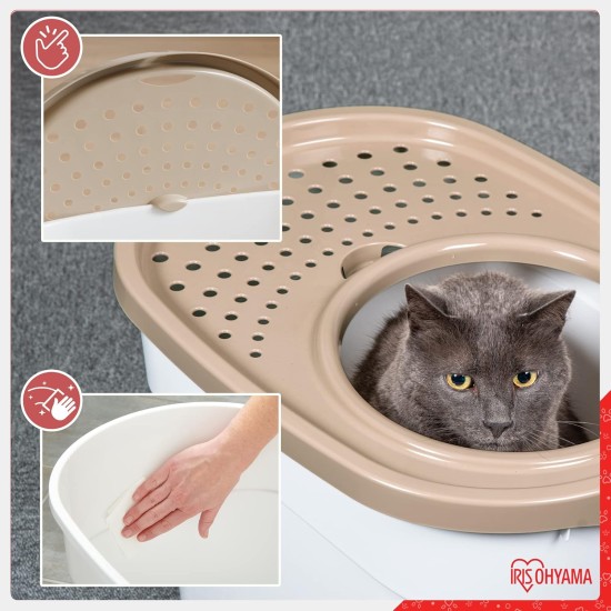 Iris Ohyama, Large Plastic Cat Litter Tray with Top Access, includes Scoop and Slotted Lid, W 53 x D 41 x H 37 cm, Unit, BPA-Free, Scoop Holder, PUNT-530, White/Beige Iris Ohyama, Large Plastic Cat Litter Tray with Top Access, includes Scoop and Slotted Lid, W 53 x D 41 x H 37 cm, Unit, BPA-Free, Scoop Holder, PUNT-530, White/Beige