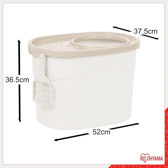 Iris Ohyama, Large Plastic Cat Litter Tray with Top Access, includes Scoop and Slotted Lid, W 53 x D 41 x H 37 cm, Unit, BPA-Free, Scoop Holder, PUNT-530, White/Beige Iris Ohyama, Large Plastic Cat Litter Tray with Top Access, includes Scoop and Slotted Lid, W 53 x D 41 x H 37 cm, Unit, BPA-Free, Scoop Holder, PUNT-530, White/Beige