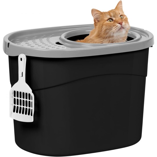 Iris Ohyama, Large Plastic Cat Litter Tray with Top Access, includes Scoop and Slotted Lid, W 53 x D 41 x H 37 cm, Unit, BPA-Free, Scoop Holder, PUNT-530, White/Beige Iris Ohyama, Large Plastic Cat Litter Tray with Top Access, includes Scoop and Slotted Lid, W 53 x D 41 x H 37 cm, Unit, BPA-Free, Scoop Holder, PUNT-530, White/Beige