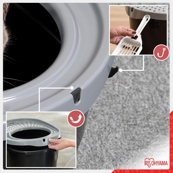 Iris Ohyama, Large Plastic Cat Litter Tray with Top Access, includes Scoop and Slotted Lid, W 53 x D 41 x H 37 cm, Unit, BPA-Free, Scoop Holder, PUNT-530, White/Beige Iris Ohyama, Large Plastic Cat Litter Tray with Top Access, includes Scoop and Slotted Lid, W 53 x D 41 x H 37 cm, Unit, BPA-Free, Scoop Holder, PUNT-530, White/Beige