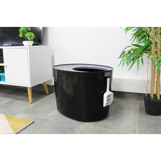 Iris Ohyama, Large Plastic Cat Litter Tray with Top Access, includes Scoop and Slotted Lid, W 53 x D 41 x H 37 cm, Unit, BPA-Free, Scoop Holder, PUNT-530, White/Beige Iris Ohyama, Large Plastic Cat Litter Tray with Top Access, includes Scoop and Slotted Lid, W 53 x D 41 x H 37 cm, Unit, BPA-Free, Scoop Holder, PUNT-530, White/Beige