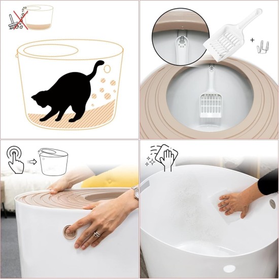 Iris Ohyama, Large Plastic Cat Litter Tray with Top Access, includes Scoop and Slotted Lid, W 53 x D 41 x H 37 cm, Unit, BPA-Free, Scoop Holder, PUNT-530, White/Beige Iris Ohyama, Large Plastic Cat Litter Tray with Top Access, includes Scoop and Slotted Lid, W 53 x D 41 x H 37 cm, Unit, BPA-Free, Scoop Holder, PUNT-530, White/Beige