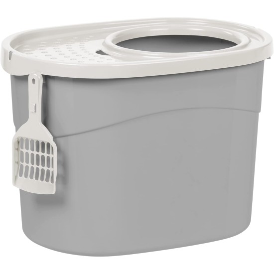 Iris Ohyama, Large Plastic Cat Litter Tray with Top Access, includes Scoop and Slotted Lid, W 53 x D 41 x H 37 cm, Unit, BPA-Free, Scoop Holder, PUNT-530, White/Beige Iris Ohyama, Large Plastic Cat Litter Tray with Top Access, includes Scoop and Slotted Lid, W 53 x D 41 x H 37 cm, Unit, BPA-Free, Scoop Holder, PUNT-530, White/Beige