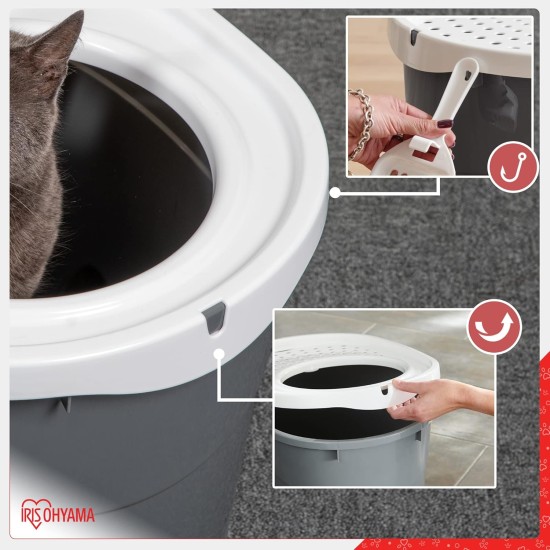 Iris Ohyama, Large Plastic Cat Litter Tray with Top Access, includes Scoop and Slotted Lid, W 53 x D 41 x H 37 cm, Unit, BPA-Free, Scoop Holder, PUNT-530, White/Beige Iris Ohyama, Large Plastic Cat Litter Tray with Top Access, includes Scoop and Slotted Lid, W 53 x D 41 x H 37 cm, Unit, BPA-Free, Scoop Holder, PUNT-530, White/Beige